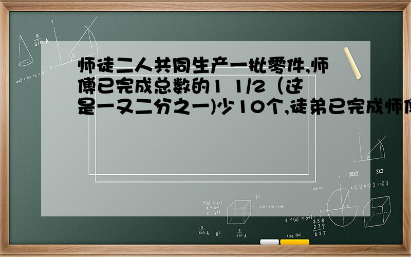 师徒二人共同生产一批零件,师傅已完成总数的1 1/2（这是一又二分之一)少10个,徒弟已完成师傅生产数