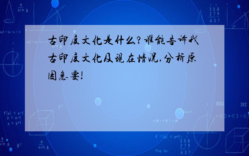 古印度文化是什么?谁能告诉我古印度文化及现在情况,分析原因急要!