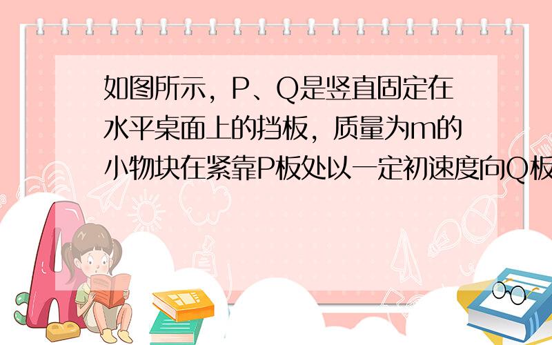 如图所示，P、Q是竖直固定在水平桌面上的挡板，质量为m的小物块在紧靠P板处以一定初速度向Q板运动.已知小物块与桌面的动摩