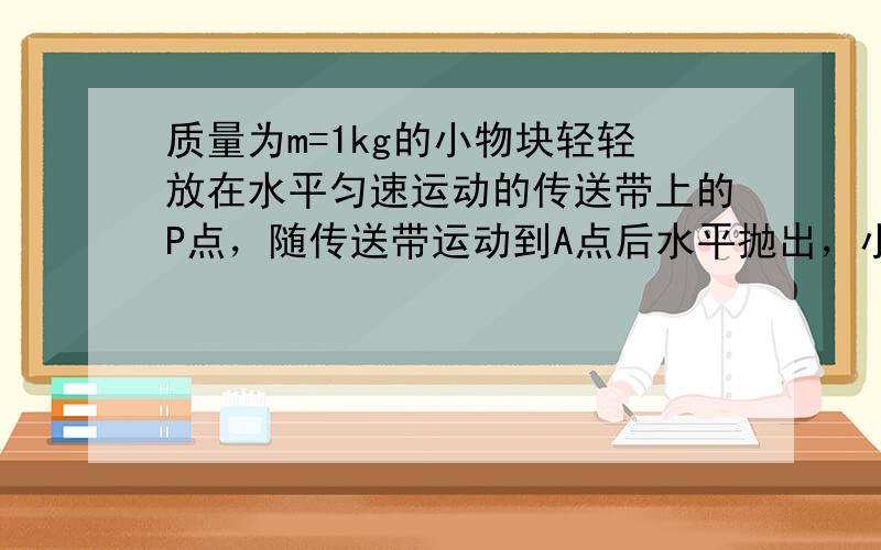 质量为m=1kg的小物块轻轻放在水平匀速运动的传送带上的P点，随传送带运动到A点后水平抛出，小物块恰好无碰撞的沿圆弧切线