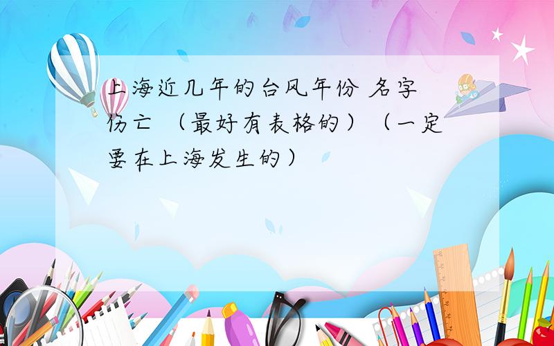 上海近几年的台风年份 名字 伤亡 （最好有表格的）（一定要在上海发生的）