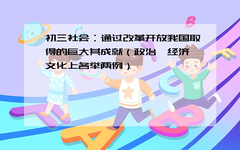 初三社会：通过改革开放我国取得的巨大其成就（政治、经济、文化上各举两例）