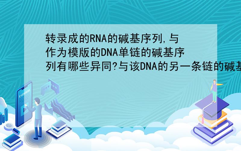 转录成的RNA的碱基序列,与作为模版的DNA单链的碱基序列有哪些异同?与该DNA的另一条链的碱基序列有何异同