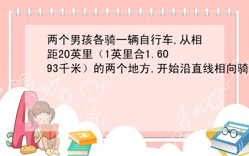 两个男孩各骑一辆自行车,从相距2O英里（1英里合1.6093千米）的两个地方,开始沿直线相向骑行.在他们起步