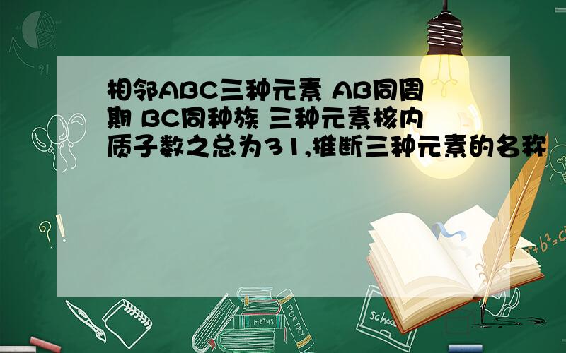 相邻ABC三种元素 AB同周期 BC同种族 三种元素核内质子数之总为31,推断三种元素的名称