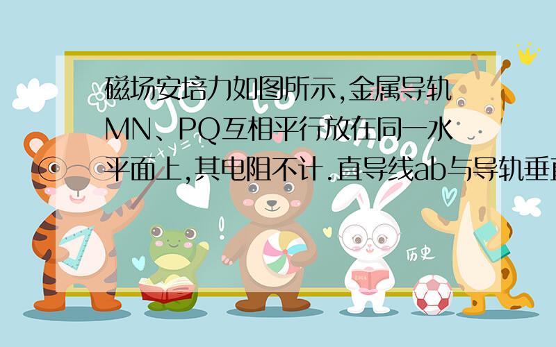 磁场安培力如图所示,金属导轨MN、PQ互相平行放在同一水平面上,其电阻不计.直导线ab与导轨垂直放置,其电阻为0.4Ω.