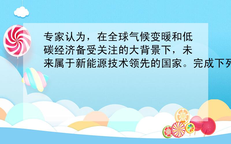 专家认为，在全球气候变暖和低碳经济备受关注的大背景下，未来属于新能源技术领先的国家。完成下列各题。  