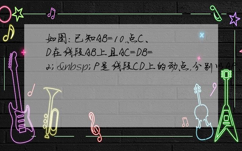 如图：已知AB=10，点C、D在线段AB上且AC=DB=2； P是线段CD上的动点，分别以AP、PB为边在线段