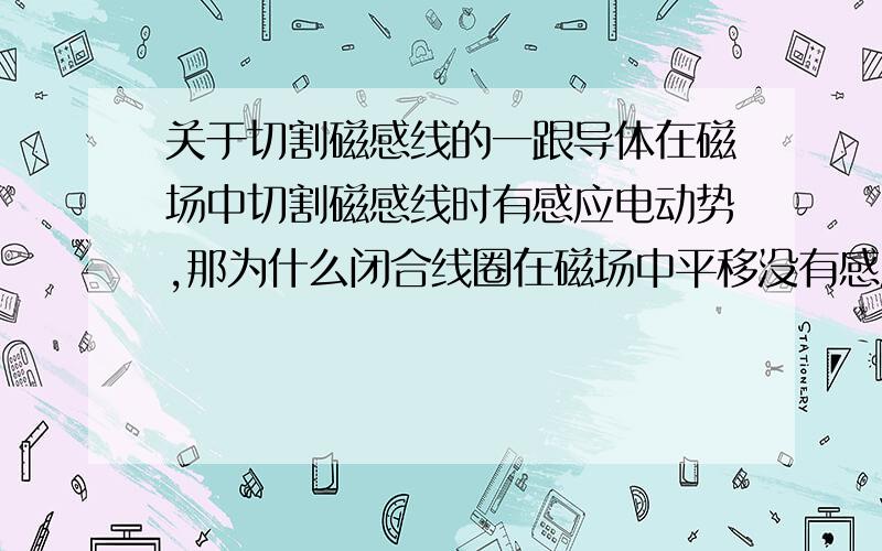 关于切割磁感线的一跟导体在磁场中切割磁感线时有感应电动势,那为什么闭合线圈在磁场中平移没有感应电动势呢.不是也有导体在切