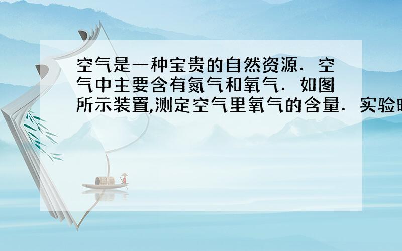 空气是一种宝贵的自然资源．空气中主要含有氮气和氧气．如图所示装置,测定空气里氧气的含量．实验时先在集气瓶里加入少量水．做