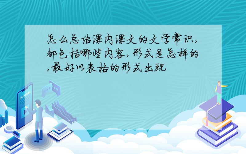 怎么总结课内课文的文学常识,都包括哪些内容,形式是怎样的,最好以表格的形式出现