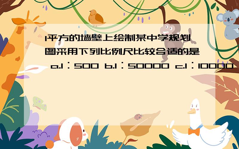 1平方的墙壁上绘制某中学规划图采用下列比例尺比较合适的是 a.1：500 b.1：50000 c.1：10000 d.1