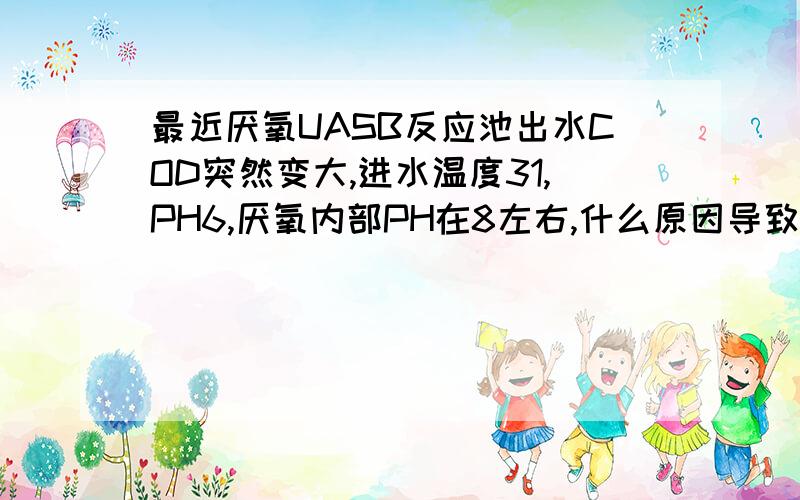 最近厌氧UASB反应池出水COD突然变大,进水温度31,PH6,厌氧内部PH在8左右,什么原因导致COD突高?