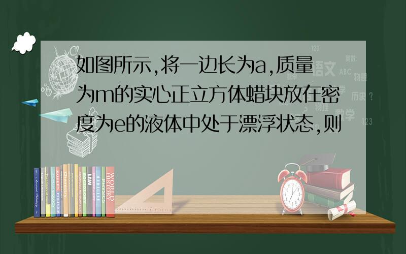 如图所示,将一边长为a,质量为m的实心正立方体蜡块放在密度为e的液体中处于漂浮状态,则