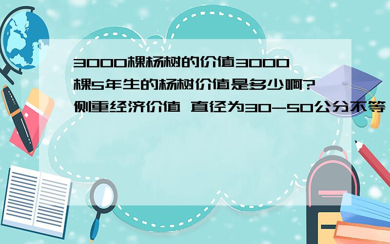 3000棵杨树的价值3000棵5年生的杨树价值是多少啊?侧重经济价值 直径为30-50公分不等 这样大概能值多少RMB