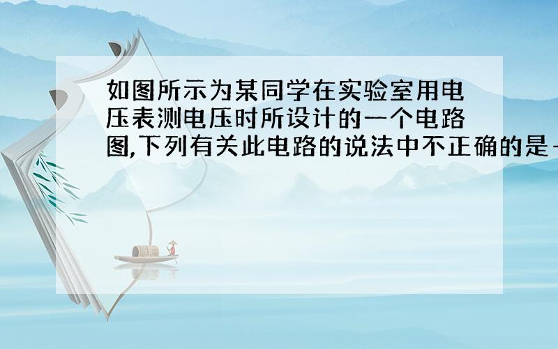 如图所示为某同学在实验室用电压表测电压时所设计的一个电路图,下列有关此电路的说法中不正确的是———————————（ &