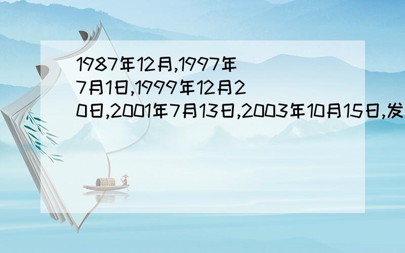 1987年12月,1997年7月1日,1999年12月20日,2001年7月13日,2003年10月15日,发生了哪些重