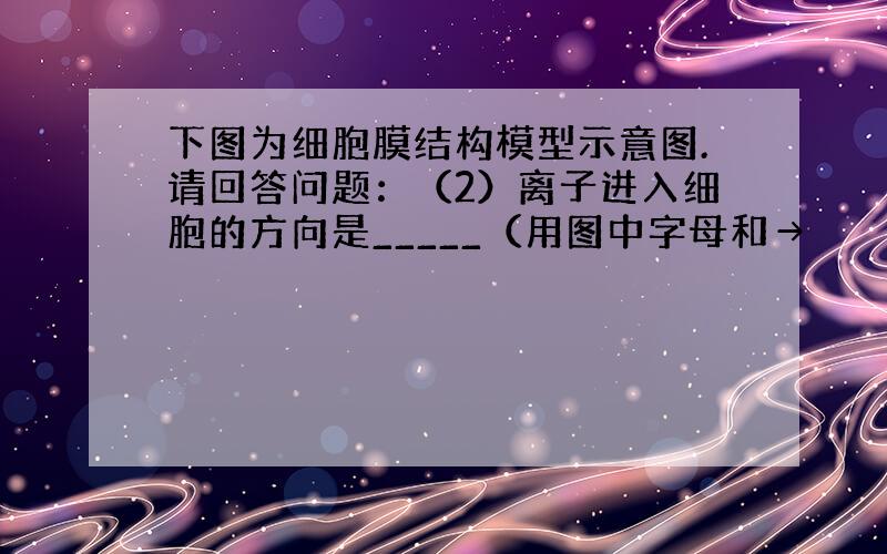 下图为细胞膜结构模型示意图.请回答问题：（2）离子进入细胞的方向是_____（用图中字母和→