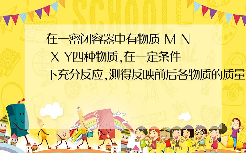 在一密闭容器中有物质 M N X Y四种物质,在一定条件下充分反应,测得反映前后各物质的质量如下