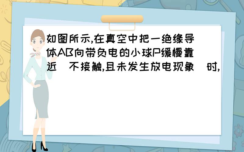 如图所示,在真空中把一绝缘导体AB向带负电的小球P缓慢靠近（不接触,且未发生放电现象）时,