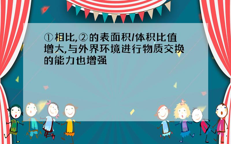 ①相比,②的表面积/体积比值增大,与外界环境进行物质交换的能力也增强