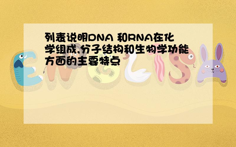 列表说明DNA 和RNA在化学组成,分子结构和生物学功能方面的主要特点