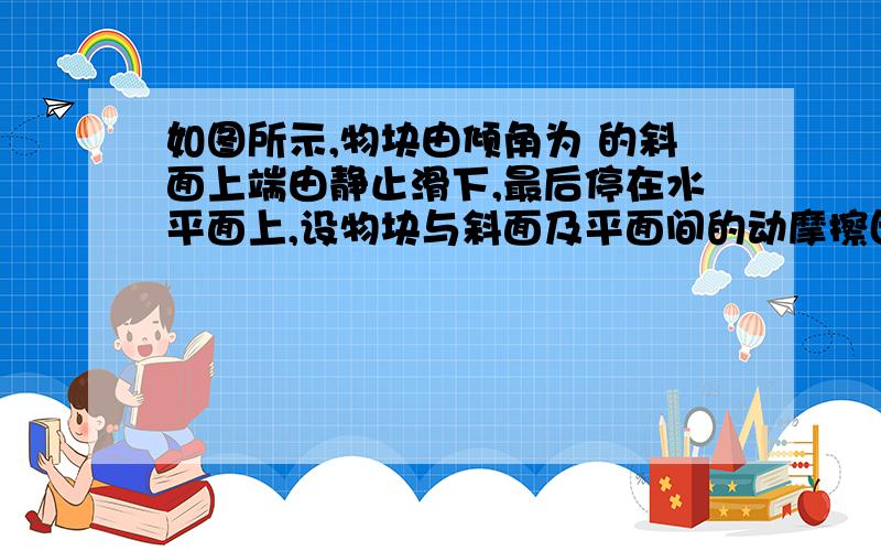 如图所示,物块由倾角为 的斜面上端由静止滑下,最后停在水平面上,设物块与斜面及平面间的动摩擦因数都为μ,试求物块在斜面上