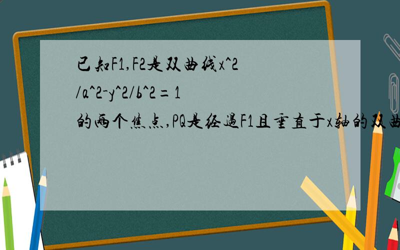 已知F1,F2是双曲线x^2/a^2-y^2/b^2=1的两个焦点,PQ是经过F1且垂直于x轴的双曲线的弦 角PF2Q=