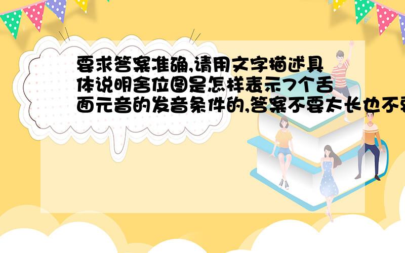 要求答案准确,请用文字描述具体说明舍位图是怎样表示7个舌面元音的发音条件的,答案不要太长也不要太短