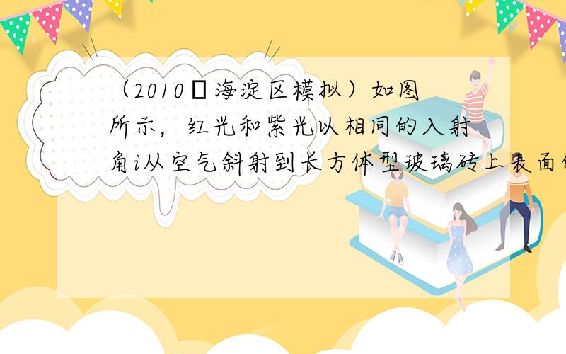 （2010•海淀区模拟）如图所示，红光和紫光以相同的入射角i从空气斜射到长方体型玻璃砖上表面的同一点，对于进入玻璃中的红