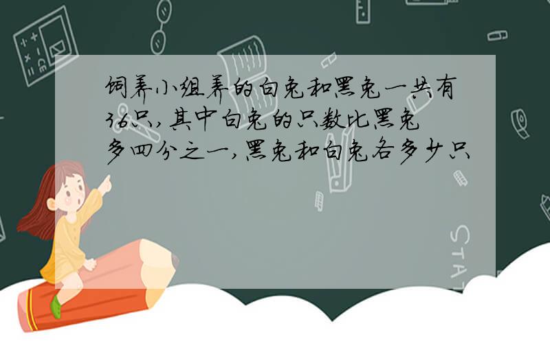 饲养小组养的白兔和黑兔一共有36只,其中白兔的只数比黑兔多四分之一,黑兔和白兔各多少只