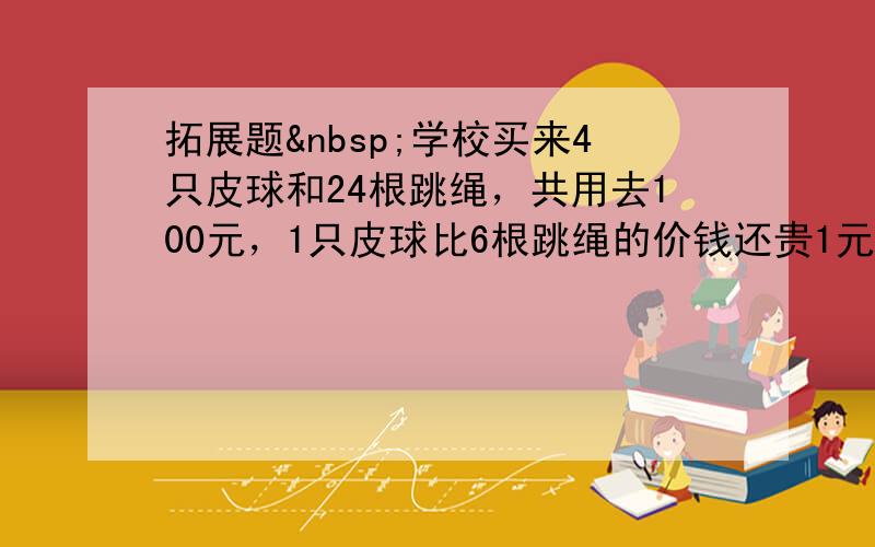 拓展题 学校买来4只皮球和24根跳绳，共用去100元，1只皮球比6根跳绳的价钱还贵1元，买一只皮球要_____