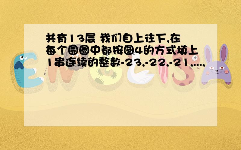 共有13层 我们自上往下,在每个圆圈中都按图4的方式填上1串连续的整数-23,-22,-21,...,