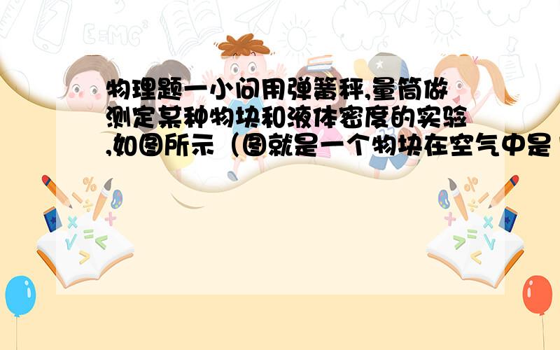 物理题一小问用弹簧秤,量筒做测定某种物块和液体密度的实验,如图所示（图就是一个物块在空气中是1.96牛在水中是0.98牛