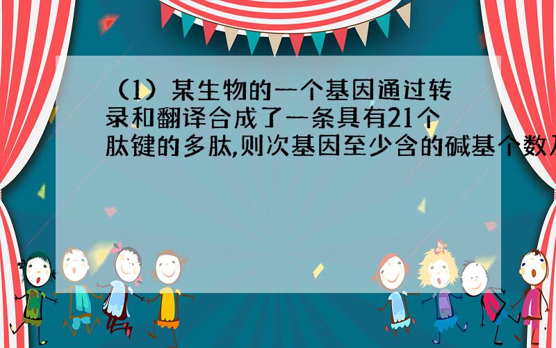 （1）某生物的一个基因通过转录和翻译合成了一条具有21个肽键的多肽,则次基因至少含的碱基个数及合成这条多肽需要的密码子数