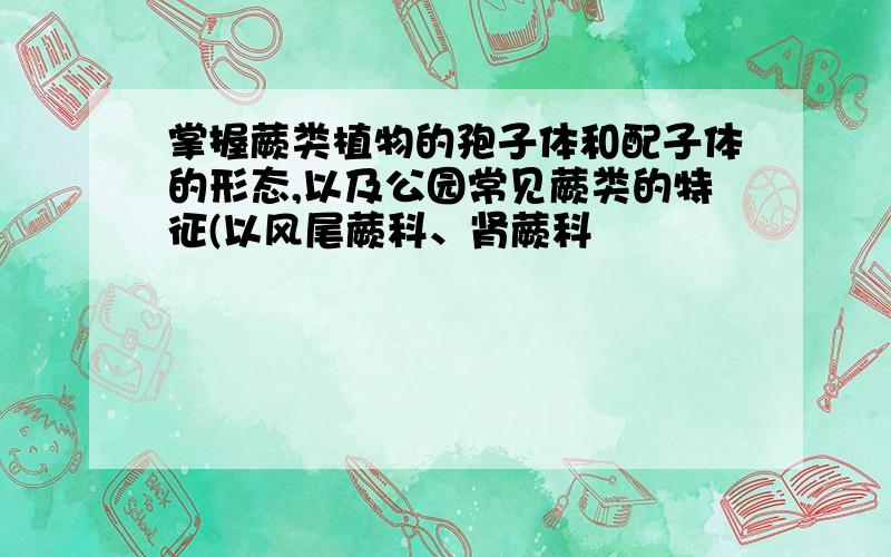 掌握蕨类植物的孢子体和配子体的形态,以及公园常见蕨类的特征(以风尾蕨科、肾蕨科