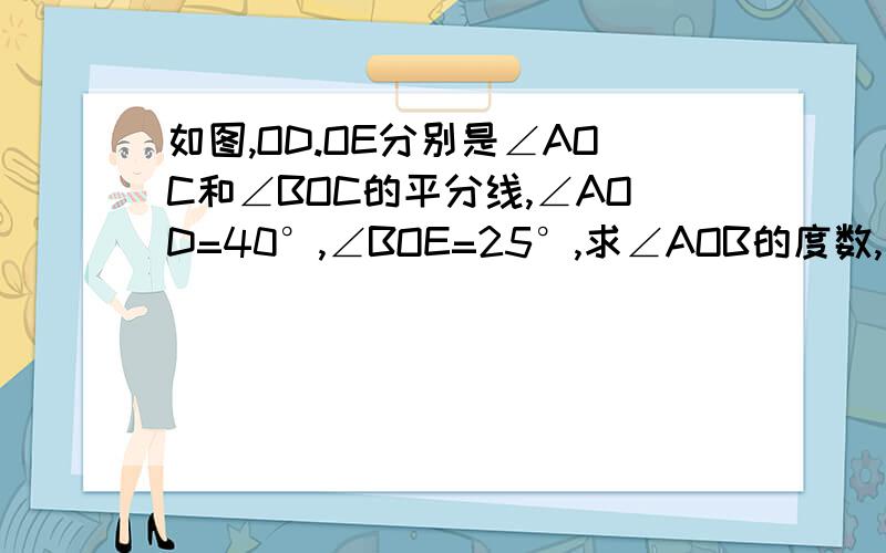 如图,OD.OE分别是∠AOC和∠BOC的平分线,∠AOD=40°,∠BOE=25°,求∠AOB的度数,不是只要答案,是