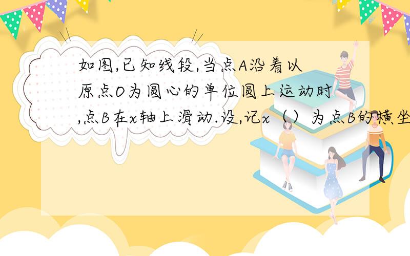 如图,已知线段,当点A沿着以原点O为圆心的单位圆上运动时,点B在x轴上滑动.设,记x（）为点B的横坐标关于