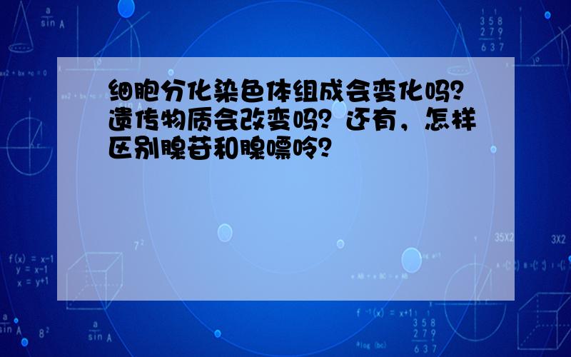 细胞分化染色体组成会变化吗？遗传物质会改变吗？还有，怎样区别腺苷和腺嘌呤？