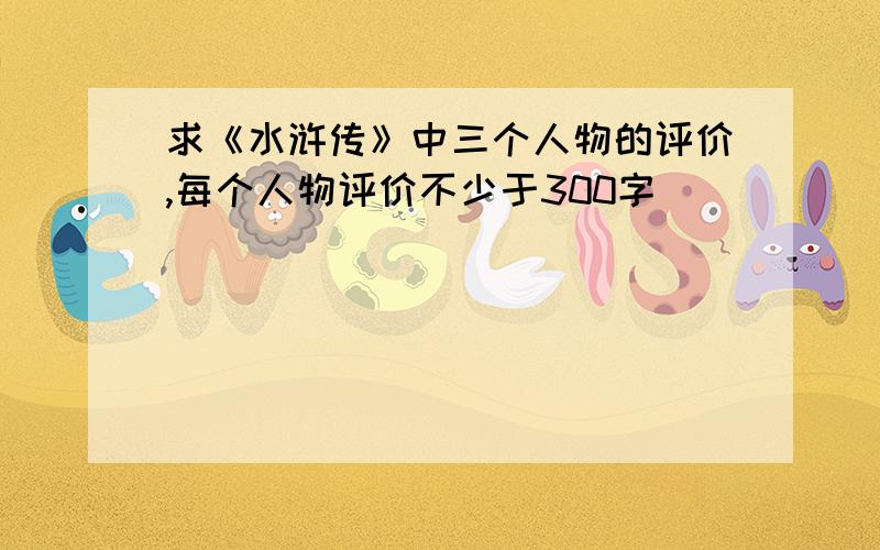 求《水浒传》中三个人物的评价,每个人物评价不少于300字