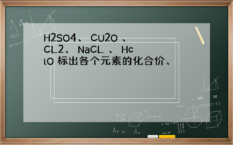 H2SO4、 CU2O 、 CL2、 NaCL 、 HclO 标出各个元素的化合价、