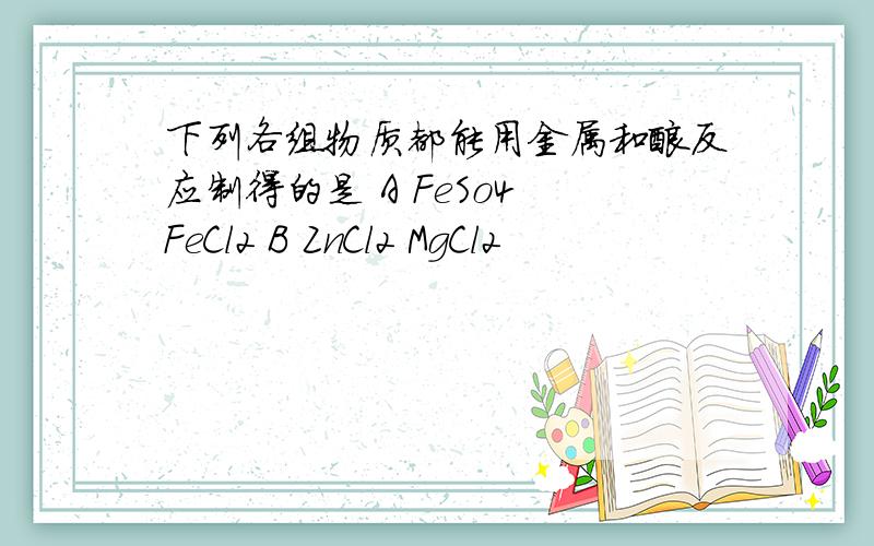 下列各组物质都能用金属和酸反应制得的是 A FeSo4 FeCl2 B ZnCl2 MgCl2