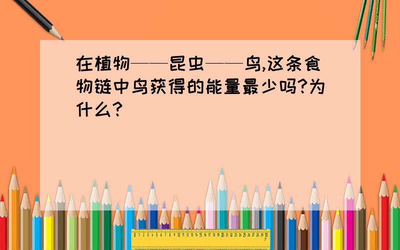 在植物——昆虫——鸟,这条食物链中鸟获得的能量最少吗?为什么?