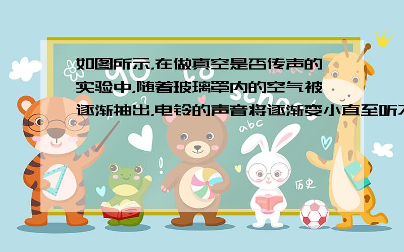 如图所示，在做真空是否传声的实验中，随着玻璃罩内的空气被逐渐抽出，电铃的声音将逐渐变小直至听不到，某同学在做实验时虽然听