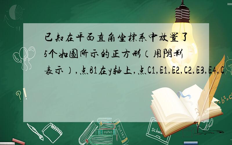 已知在平面直角坐标系中放置了5个如图所示的正方形（用阴影表示）,点B1在y轴上,点C1,E1,E2,C2,E3,E4,C