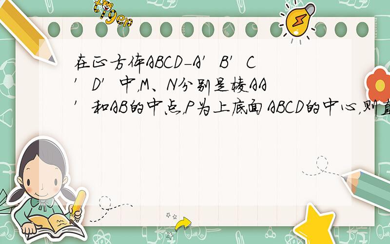 在正方体ABCD-A′B′C′D′中，M、N分别是棱AA′和AB的中点，P为上底面ABCD的中心，则直线PB与MN所成的