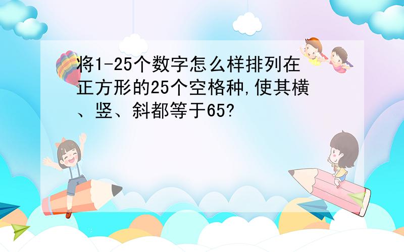 将1-25个数字怎么样排列在正方形的25个空格种,使其横、竖、斜都等于65?