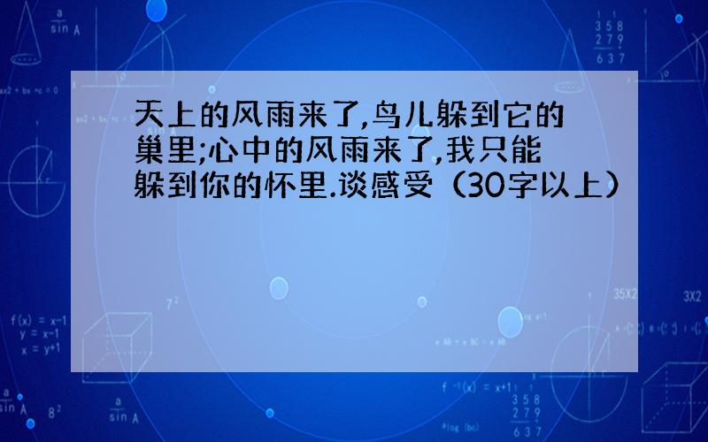 天上的风雨来了,鸟儿躲到它的巢里;心中的风雨来了,我只能躲到你的怀里.谈感受（30字以上）