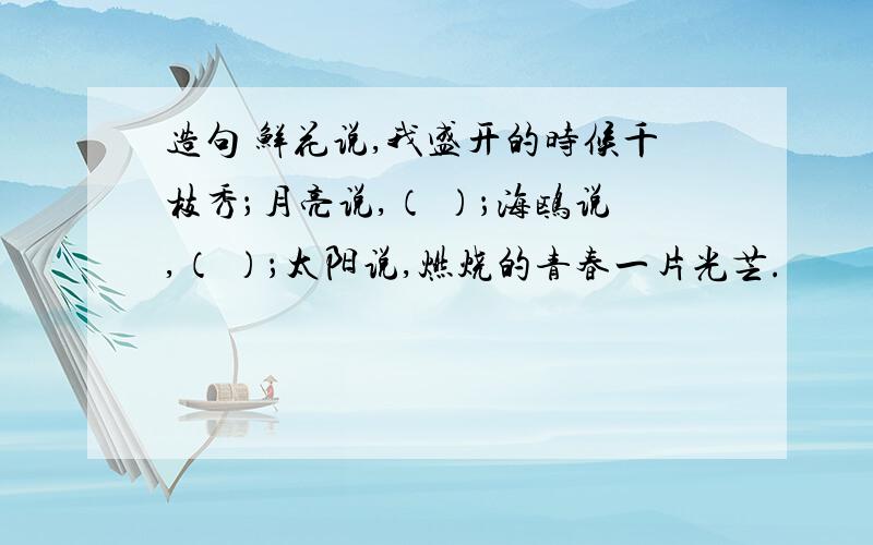 造句 鲜花说,我盛开的时候千枝秀；月亮说,（ ）；海鸥说,（ ）；太阳说,燃烧的青春一片光芒.