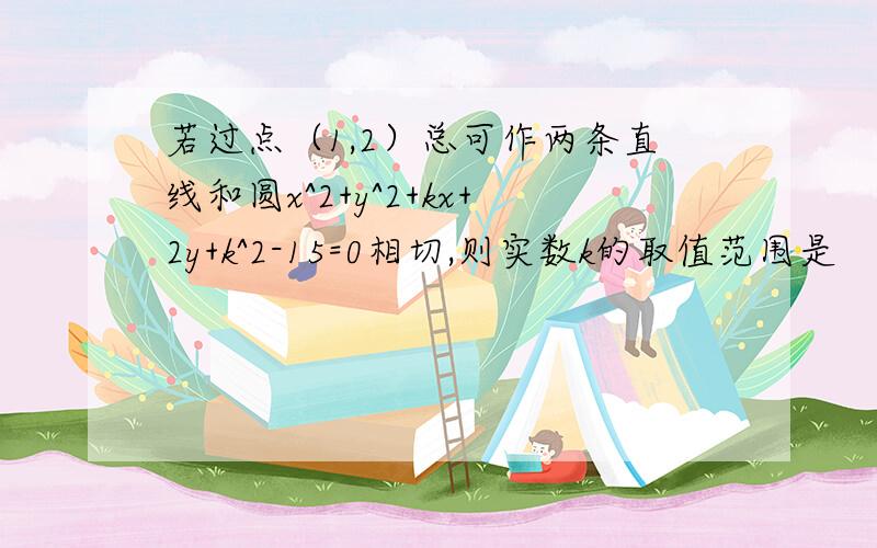 若过点（1,2）总可作两条直线和圆x^2+y^2+kx+2y+k^2-15=0相切,则实数k的取值范围是